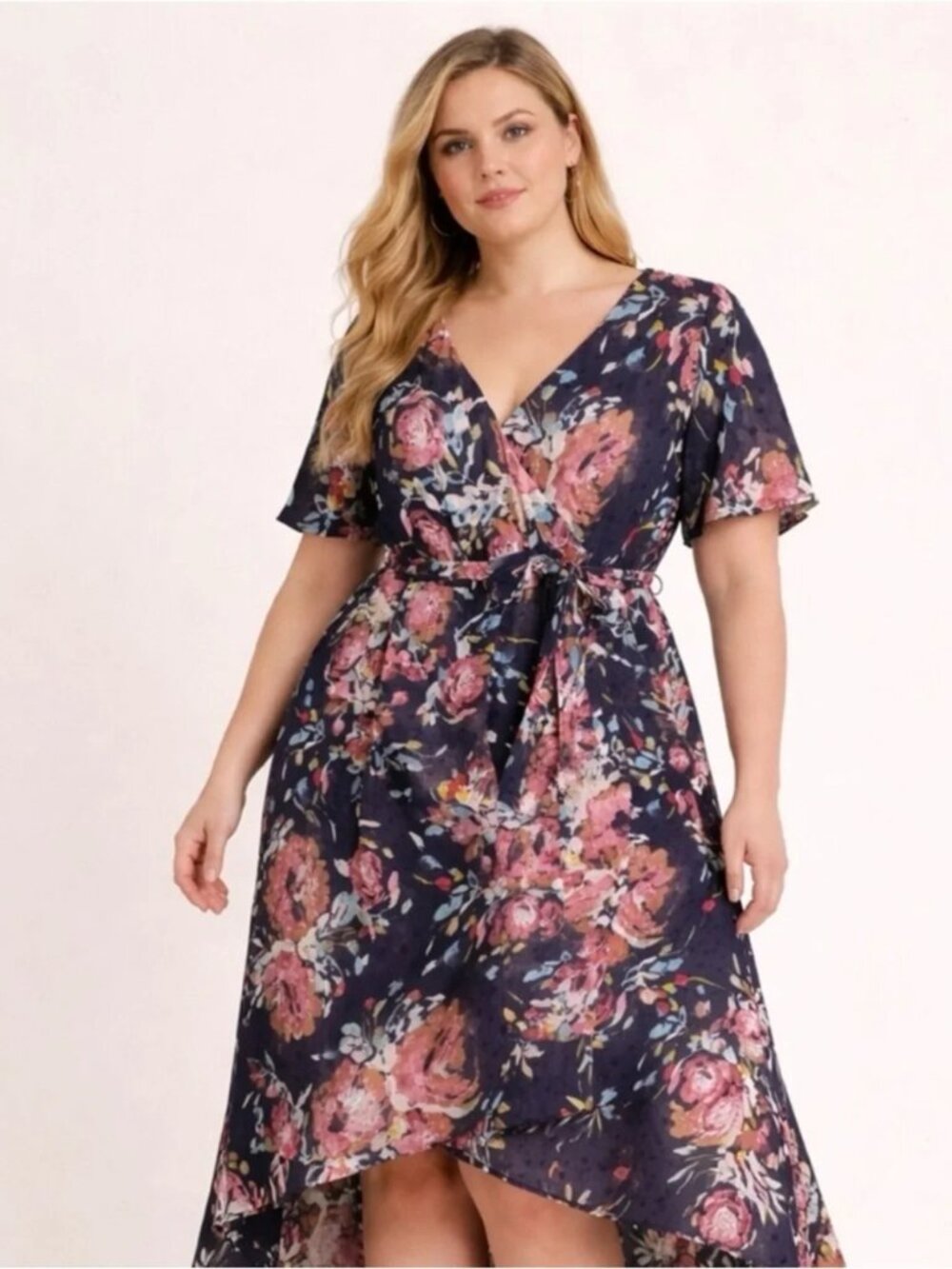 Torrid Faux Wrap Dress Swiss Dot Floral Dark